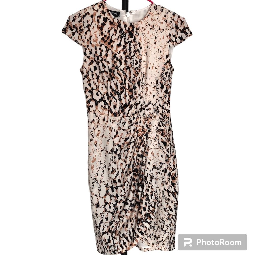 Bebe Leopard Print Bodycon Mini Dress Faux Wrap Short Sleeve Size 0